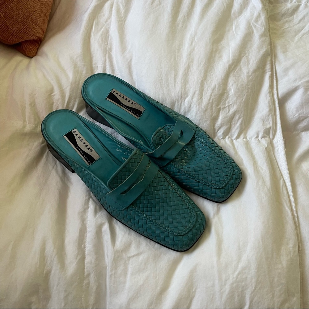 Vintage blue leather slides - Picture 3 of 6